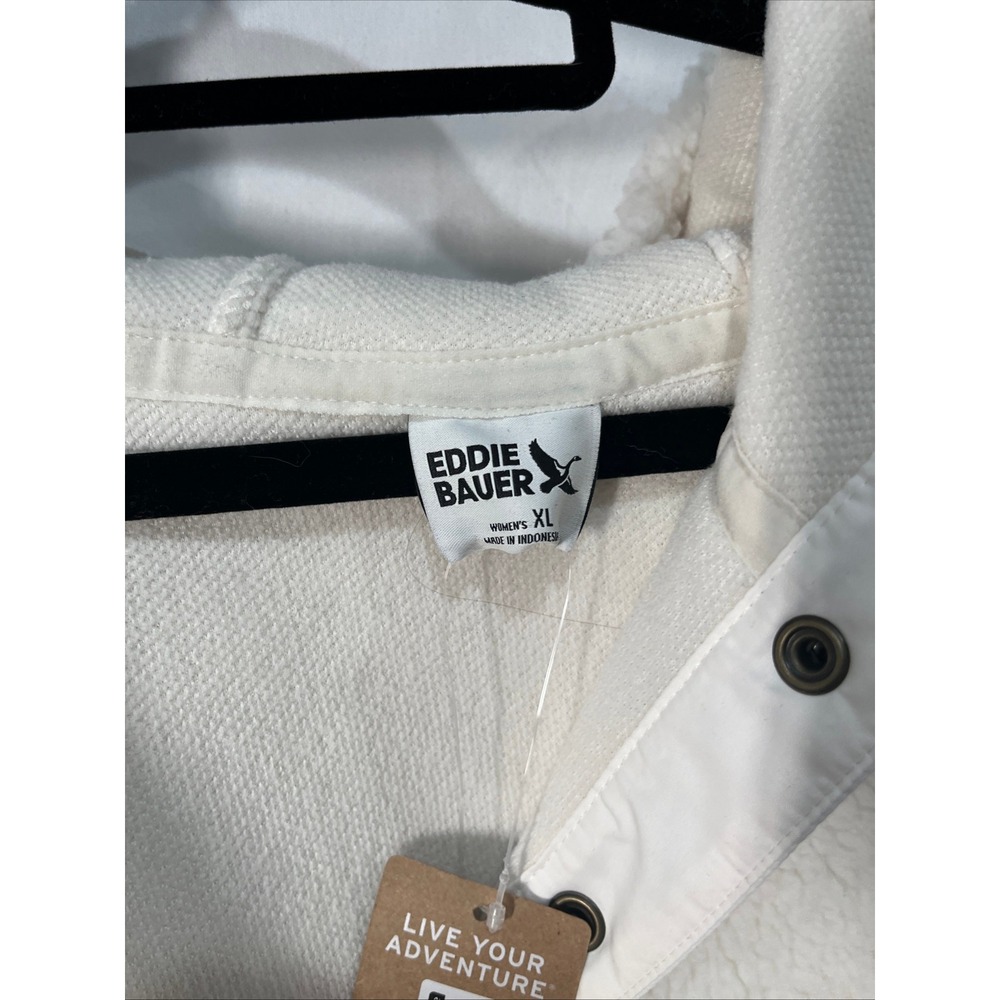 Eddie Bauer Chill Out Fleece Hoodie Womens XL Ivory Sherpa Pullover Snap 6454 - Picture 3 of 10